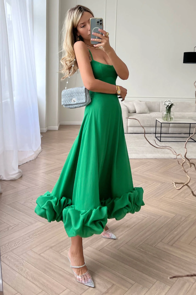 Flounce Bustier Stylish Midi Dress