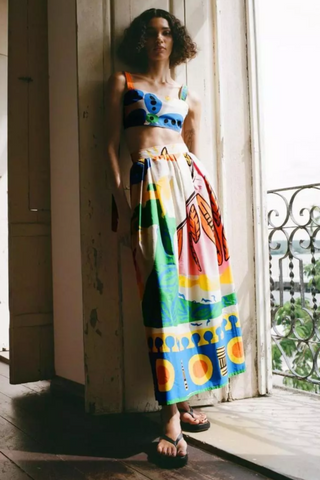 Printed Crop Top Charming + Midi Skirt Set