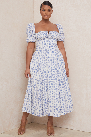 Tallulah Floral Puff Charming Sleeve Midi Dress