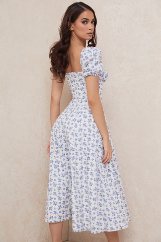 Tallulah Floral Puff Charming Sleeve Midi Dress