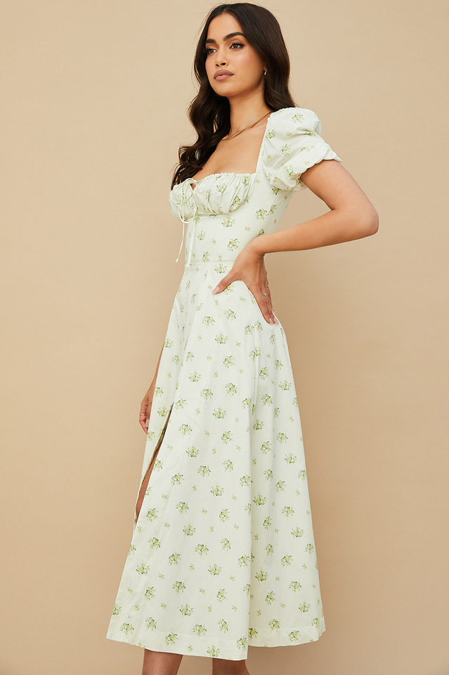Tallulah Floral Puff Charming Sleeve Midi Dress