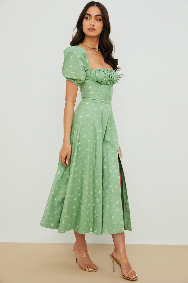 Tallulah Floral Puff Charming Sleeve Midi Dress