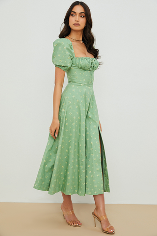 Tallulah Floral Puff Charming Sleeve Midi Dress