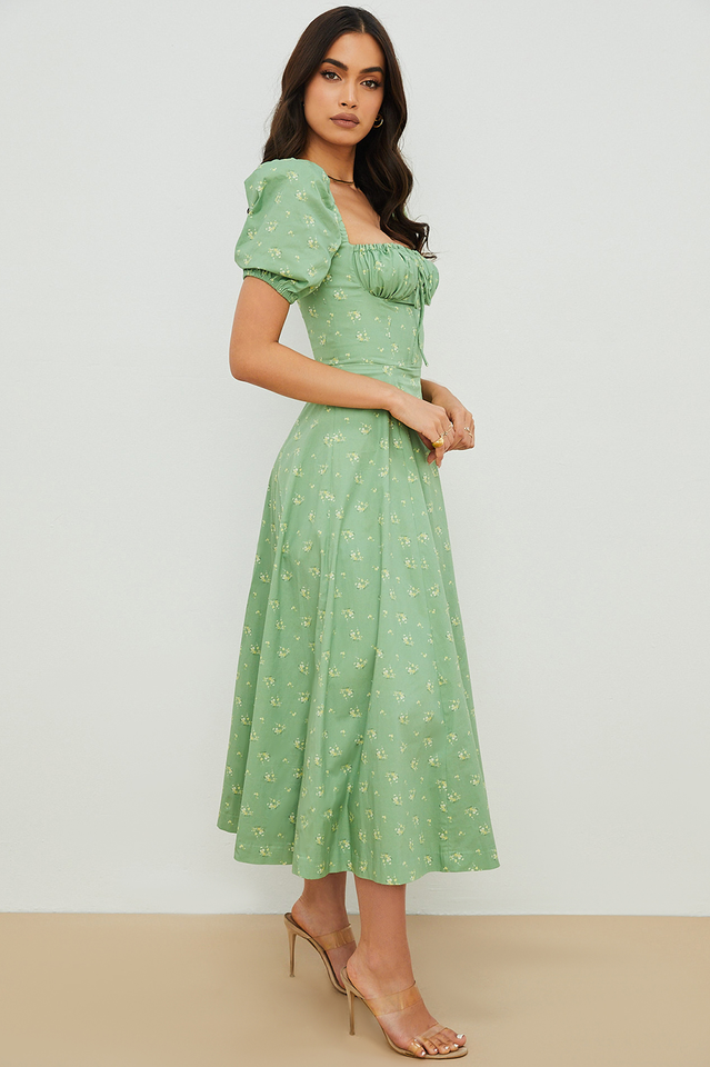 Tallulah Floral Puff Charming Sleeve Midi Dress