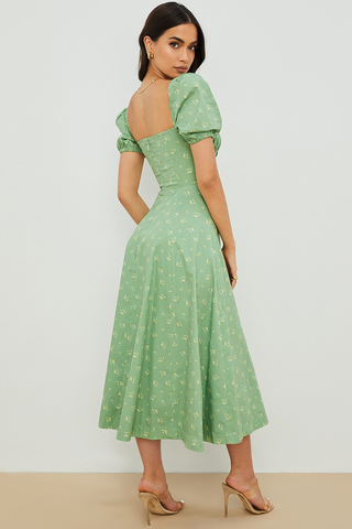 Tallulah Floral Puff Charming Sleeve Midi Dress