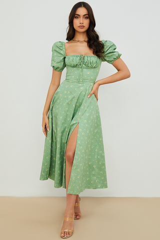 Tallulah Floral Puff Charming Sleeve Midi Dress