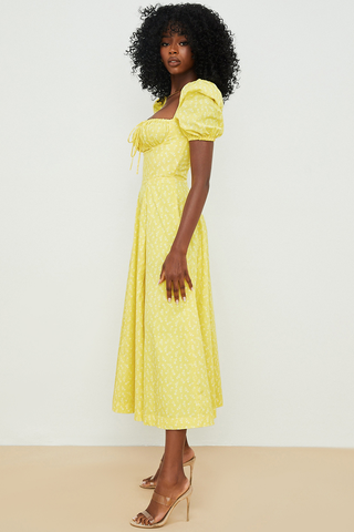 Tallulah Floral Puff Charming Sleeve Midi Dress
