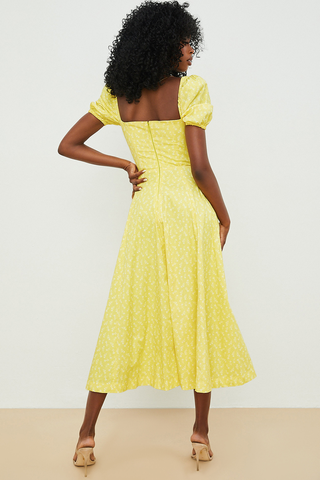 Tallulah Floral Puff Charming Sleeve Midi Dress