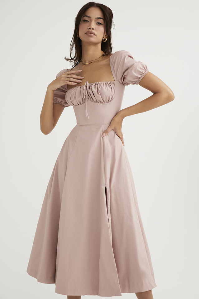 Tallulah Floral Puff Charming Sleeve Midi Dress
