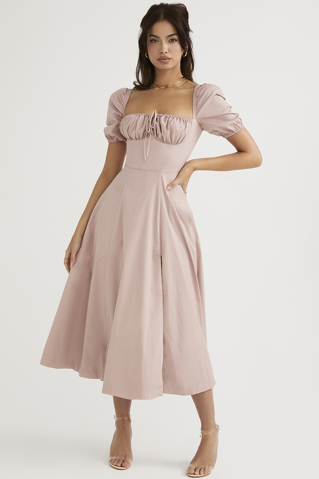 Tallulah Floral Puff Charming Sleeve Midi Dress