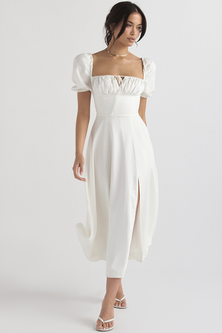 Tallulah Floral Puff Charming Sleeve Midi Dress