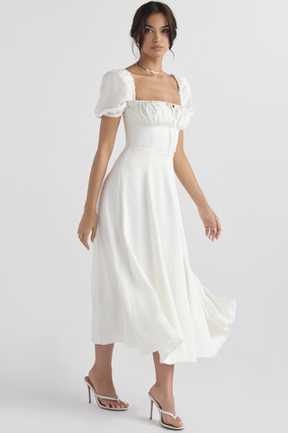 Tallulah Floral Puff Charming Sleeve Midi Dress