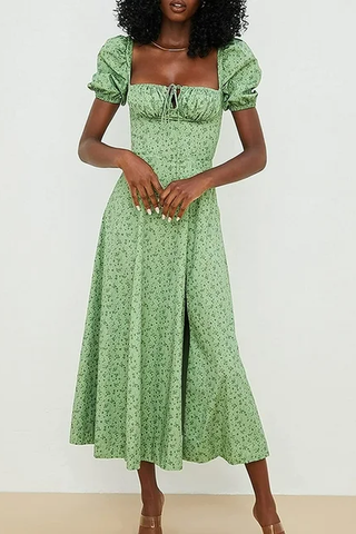 Tallulah Floral Puff Charming Sleeve Midi Dress
