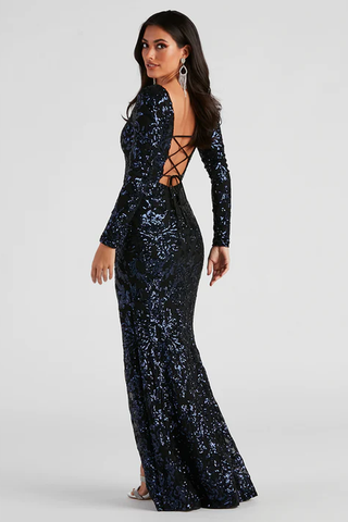 Arial Formal Stylish Sequin Lace-Up Dress