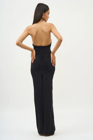 Strapless Plunge Stylish Maxi Black Dress