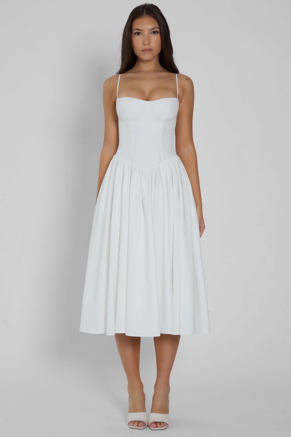 Ballerina Bustier Midi Trendy Dress - White