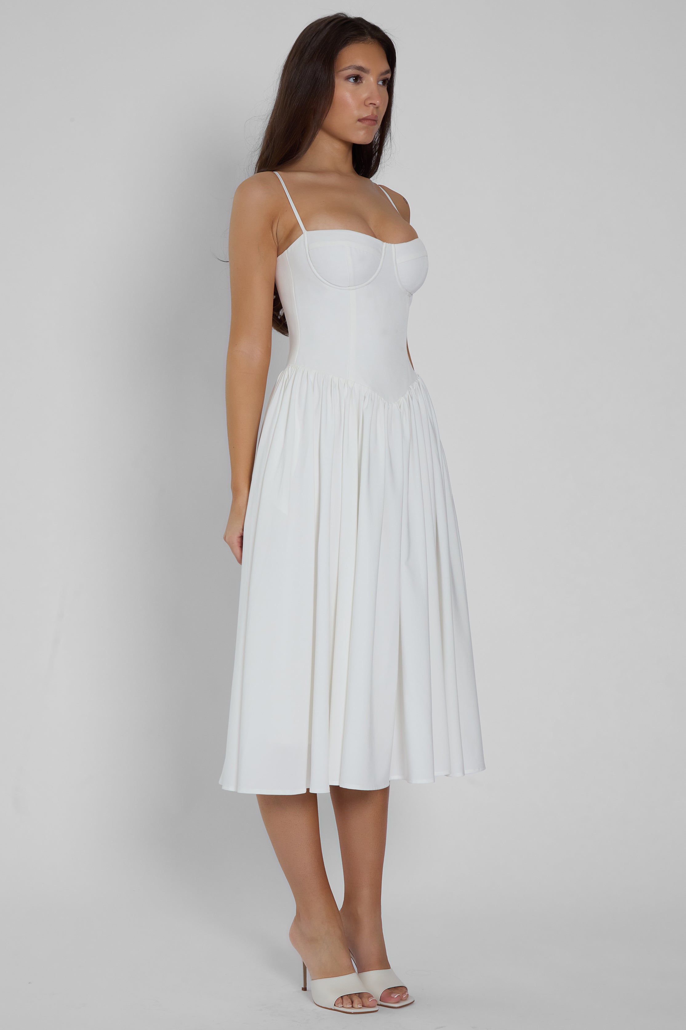 Ballerina Bustier Midi Trendy Dress - White