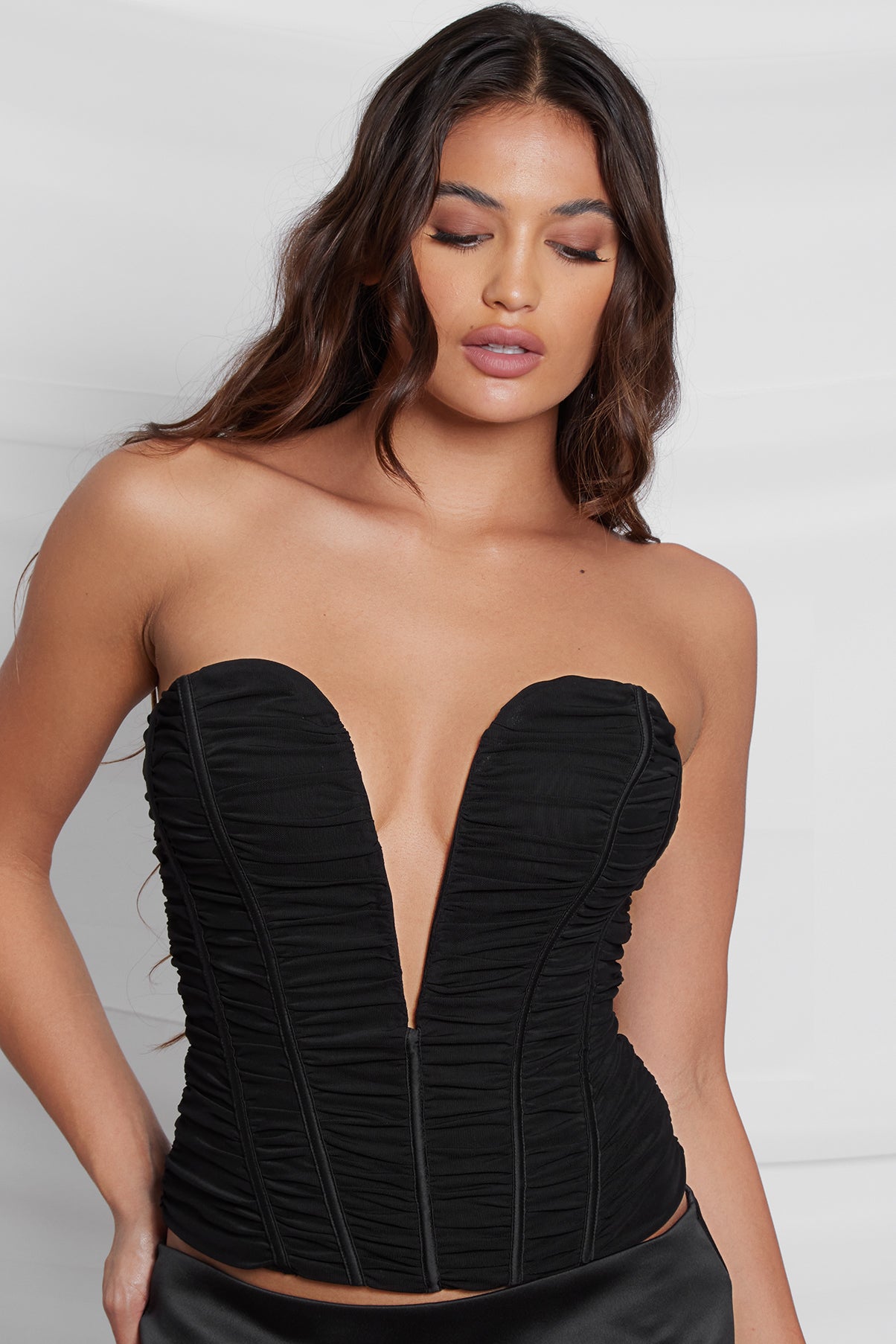 Poppy Plunging Graceful Mesh Corset Top