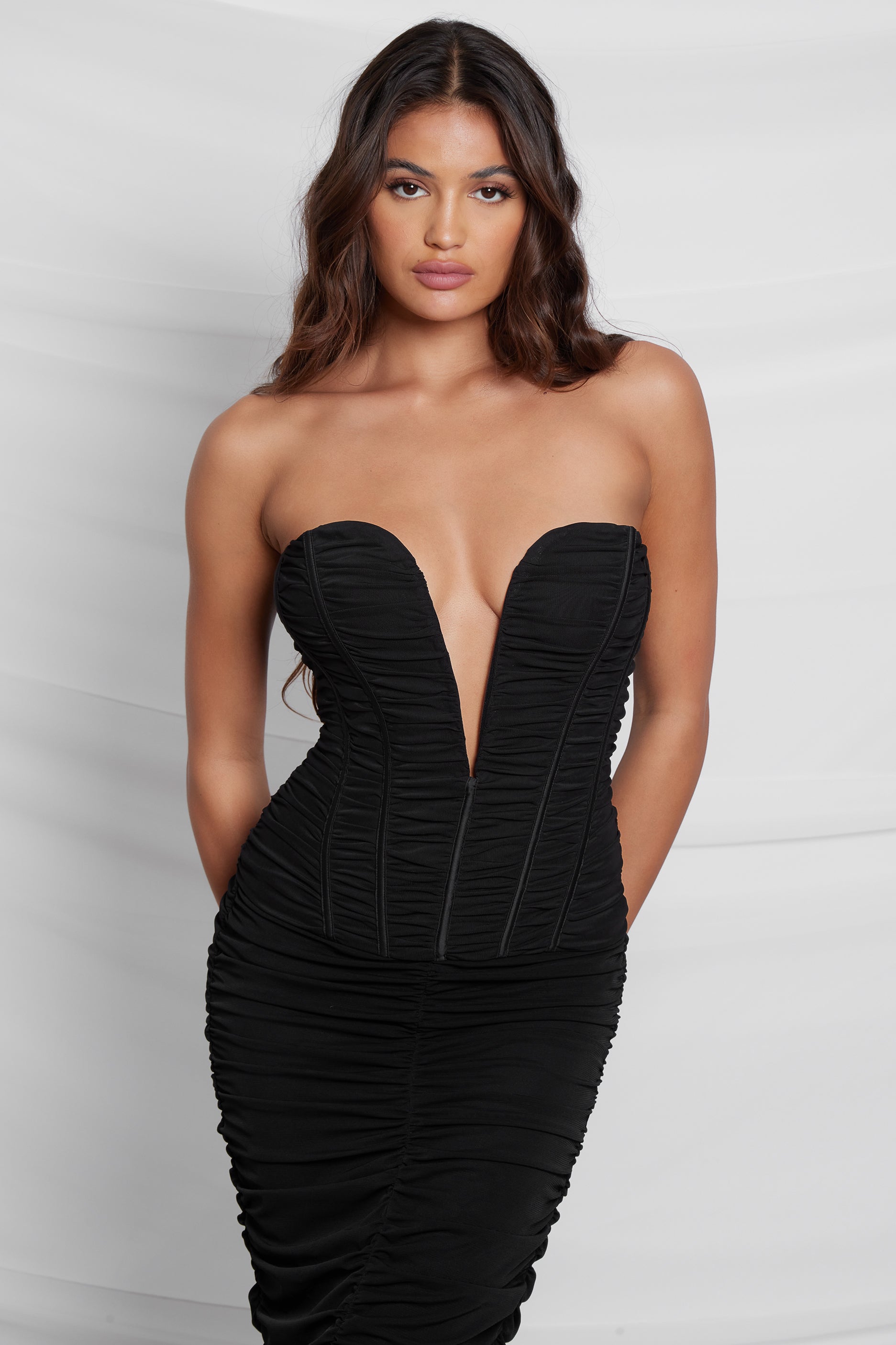 Poppy Plunging Graceful Mesh Corset Top