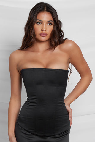 Sphynx Satin Corset Trendy Top - Black