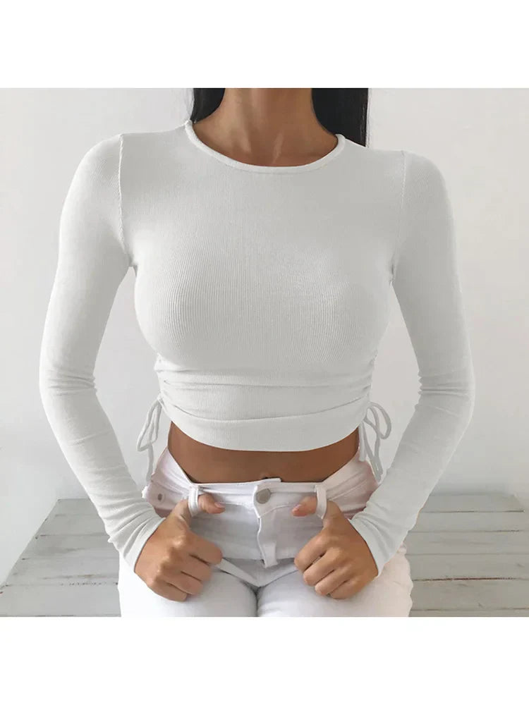 O-Neck Long Sleeve Bodycon Crop Top