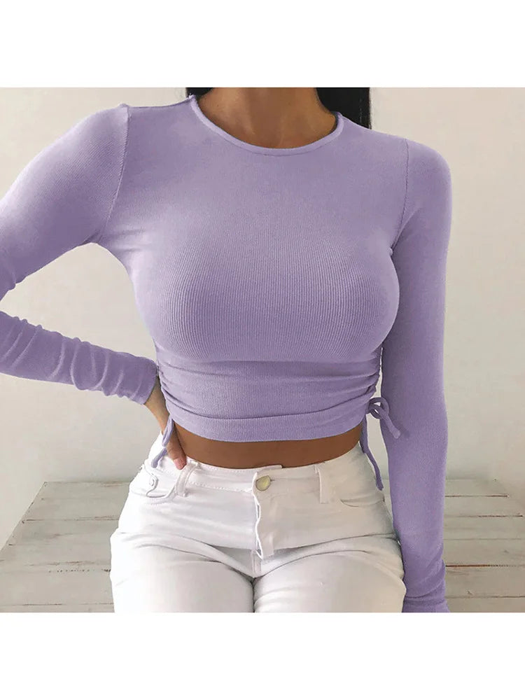 O-Neck Long Sleeve Bodycon Crop Top