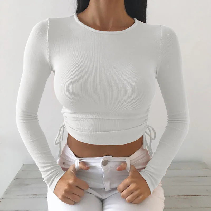 O-Neck Long Sleeve Bodycon Crop Top