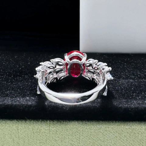 Solid White Platinum Skeleton Diamond Ruby Gift Ring