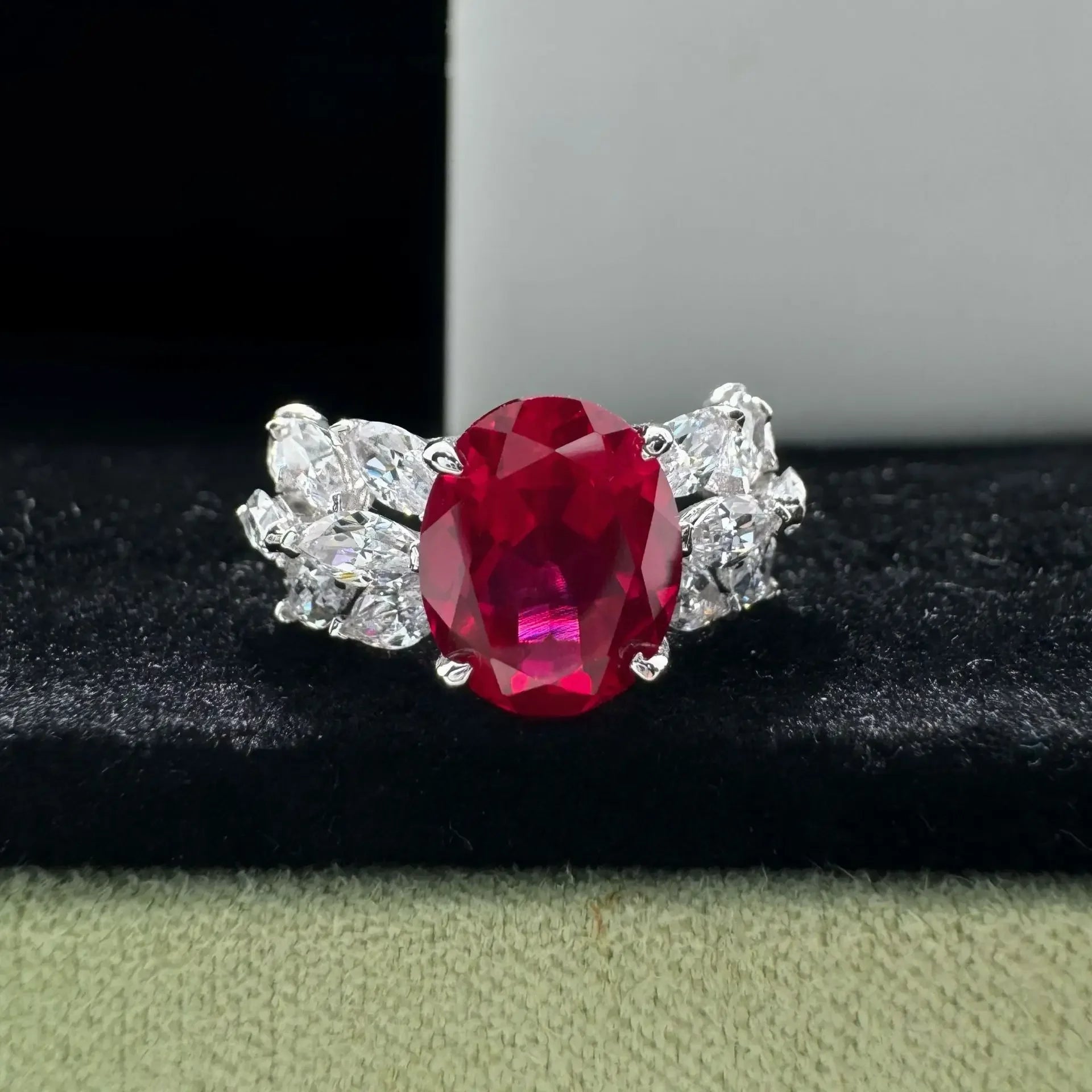 Solid White Platinum Skeleton Diamond Ruby Gift Ring