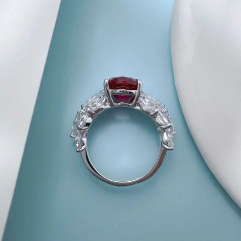 Solid White Platinum Skeleton Diamond Ruby Gift Ring