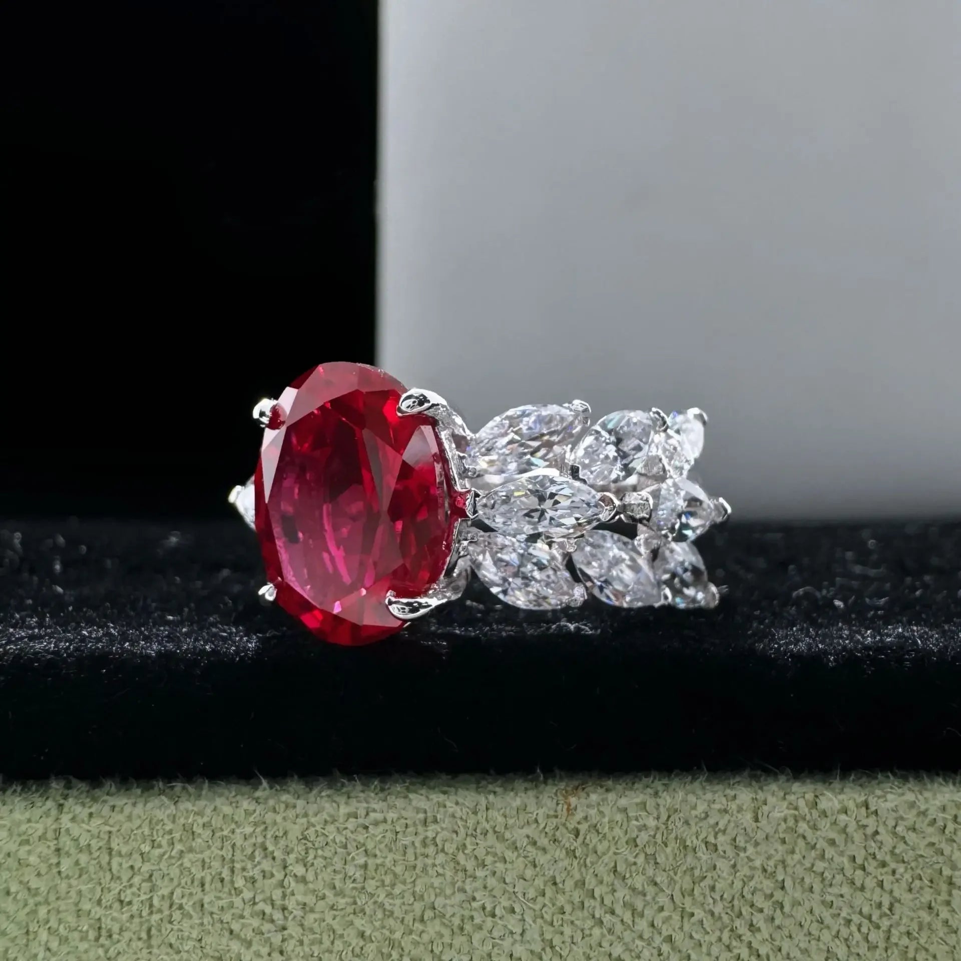 Solid White Platinum Skeleton Diamond Ruby Gift Ring