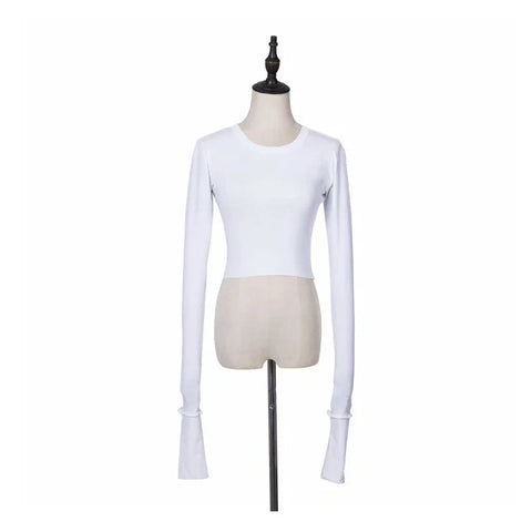 Solid High Waist Long Sleeve Tee