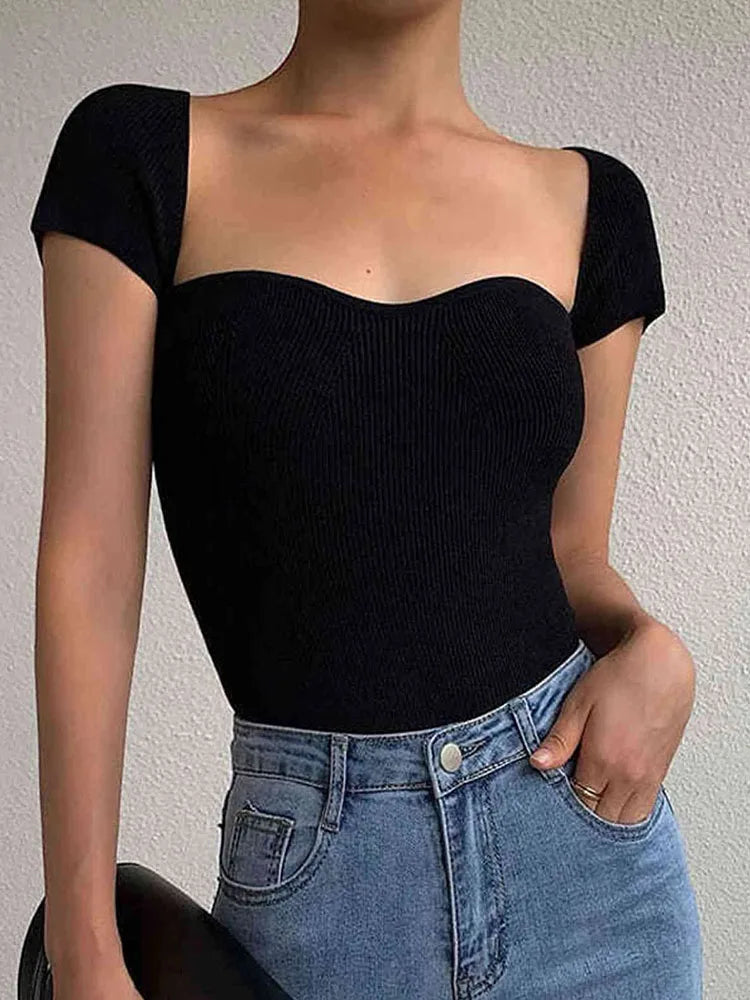 Backless Crop Top Female Bandage Short Sleeve Tee