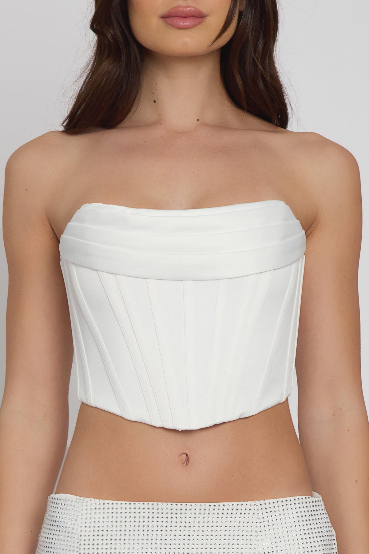 Surat Satin Strapless Trendy Corset Top - White