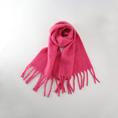 Tassels Scarf Women Thick Warm Simple Fashion Commuting Pure Color Scarf