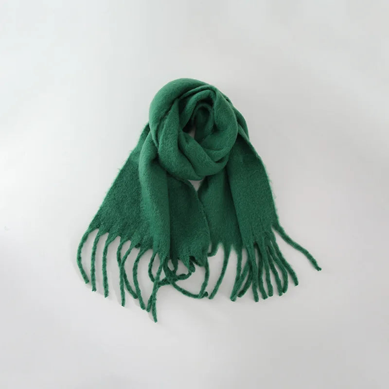 Tassels Scarf Women Thick Warm Simple Fashion Commuting Pure Color Scarf