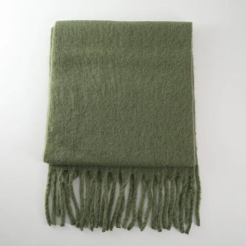 Tassels Scarf Women Thick Warm Simple Fashion Commuting Pure Color Scarf