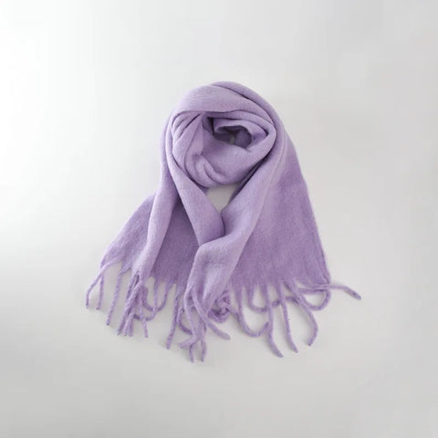 Tassels Scarf Women Thick Warm Simple Fashion Commuting Pure Color Scarf