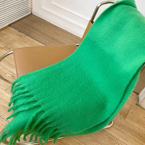 Tassels Scarf Women Thick Warm Simple Fashion Commuting Pure Color Scarf