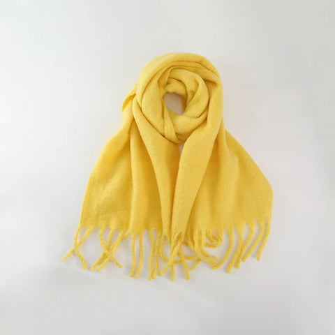 Tassels Scarf Women Thick Warm Simple Fashion Commuting Pure Color Scarf
