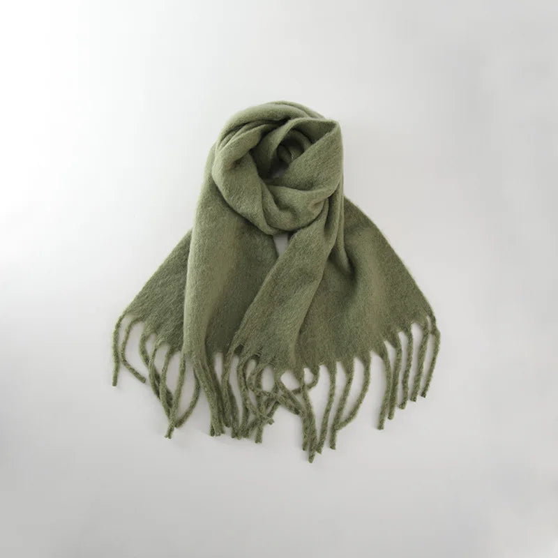 Tassels Scarf Women Thick Warm Simple Fashion Commuting Pure Color Scarf