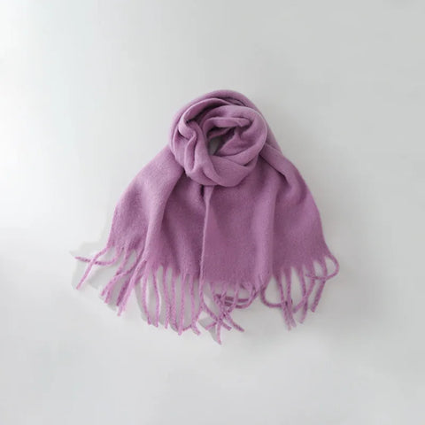 Tassels Scarf Women Thick Warm Simple Fashion Commuting Pure Color Scarf