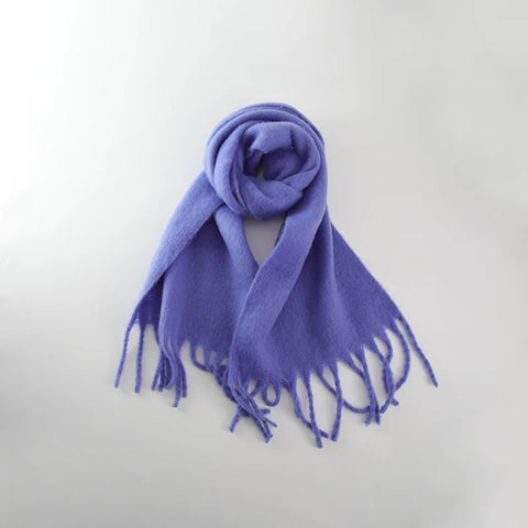 Tassels Scarf Women Thick Warm Simple Fashion Commuting Pure Color Scarf