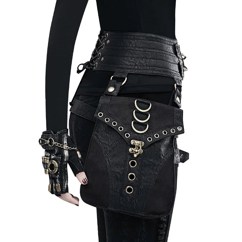 Punk Rivet Skull Retro Rock Gothic Hip Hop Rivet Thigh Waist Bag