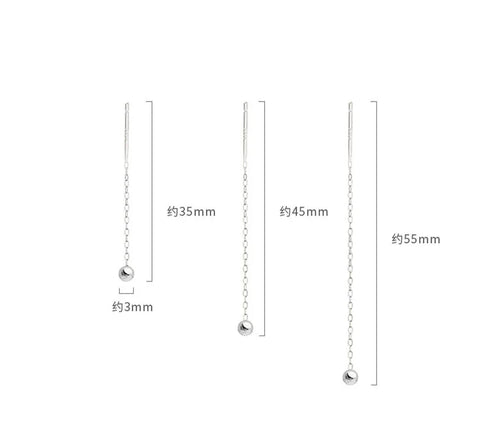 Trend Stainless Steel Long Wire Tassel Thread Chain Ball Pendants Drop Ear Line Straight Hanging Earring