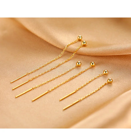 Trend Stainless Steel Long Wire Tassel Thread Chain Ball Pendants Drop Ear Line Straight Hanging Earring