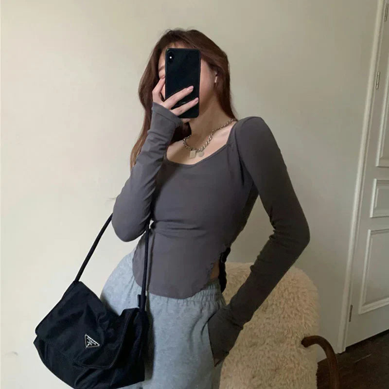 Asymmetrical Sexy Side Split Slim Long Sleeve Tee