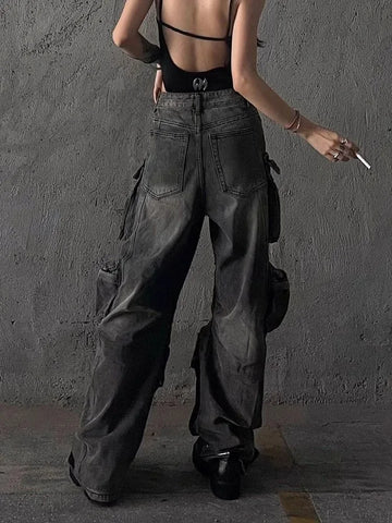 Baggy Y2K Goth Cyber Pants for Halloween Look