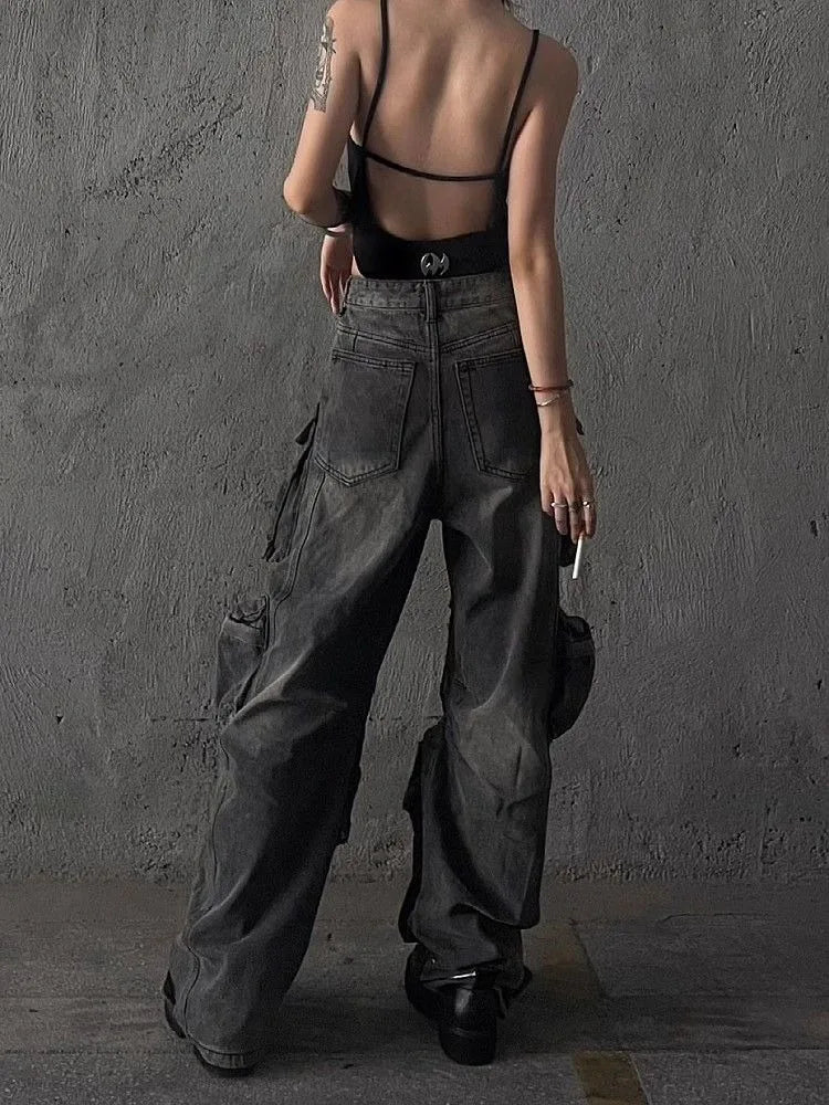 Baggy Y2K Goth Cyber Pants for Halloween Look