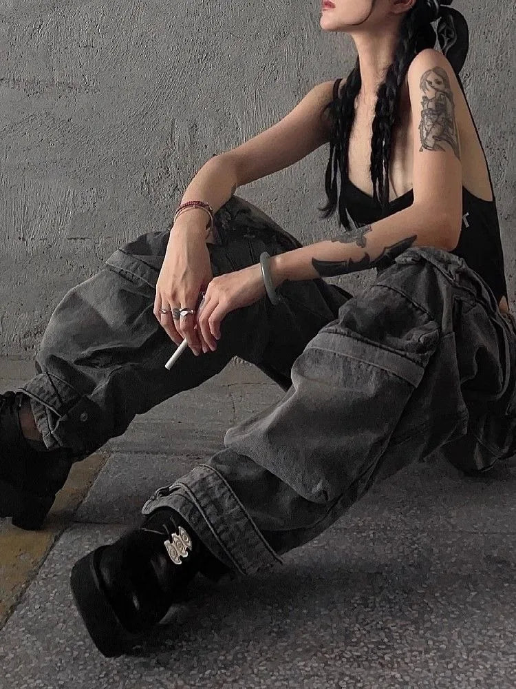 Baggy Y2K Goth Cyber Pants for Halloween Look